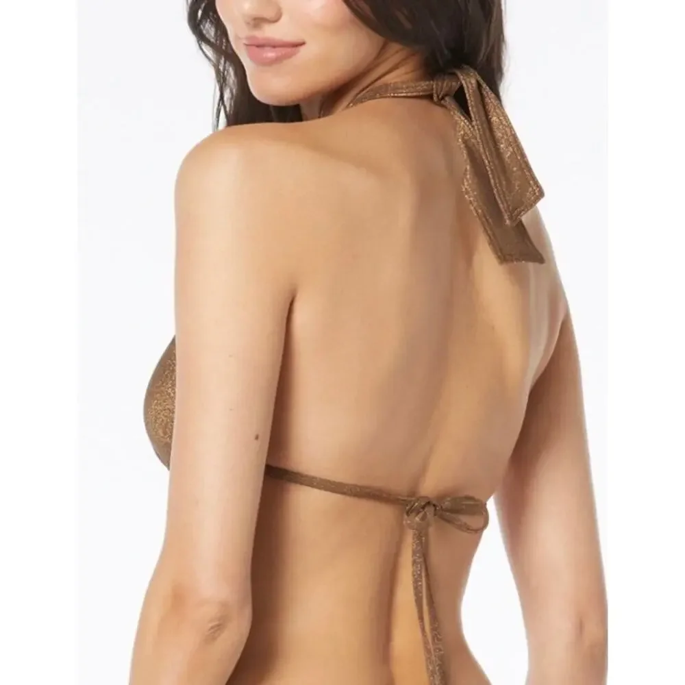 Vince Camuto Bronzed Goddess Ring Halter UW Bikini Swim Top S NWT